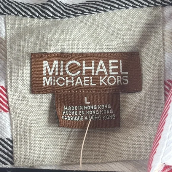 NWT Michael Kors Mens White Striped 100% Cotton Long Sleeve Button Shirt L LARGE - Picture 2 of 14